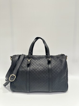 Gucci Black GG Leather Boston Handbag