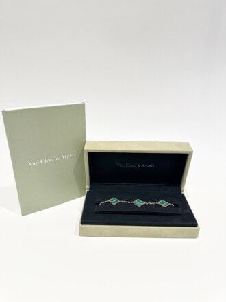 Vintage Alhambra bracelet, 5 motifs, 18K yellow gold, malachite.