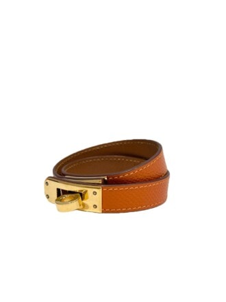 Hermes Orange Kelly Double Tour Leather Bracelet