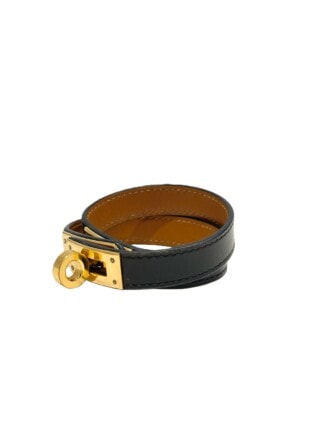 Hermes Black Kelly Double Tour Leather Bracelet
