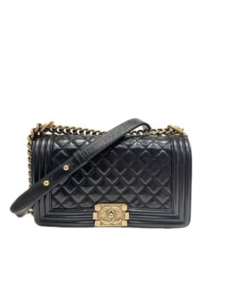 Chanel Black Le Boy Leather Handbag Medium Size