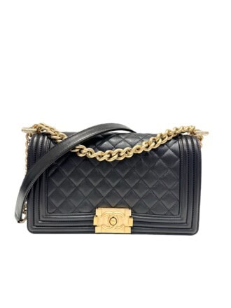 Chanel Black Le Boy Leather Handbag Medium Size