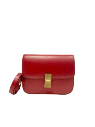 Celine Red Classic Leather Handbag Medium Size