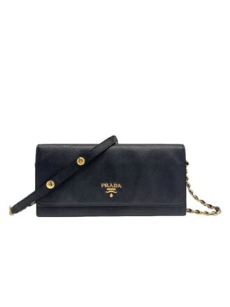 Prada Black Leather Wallet On Chain