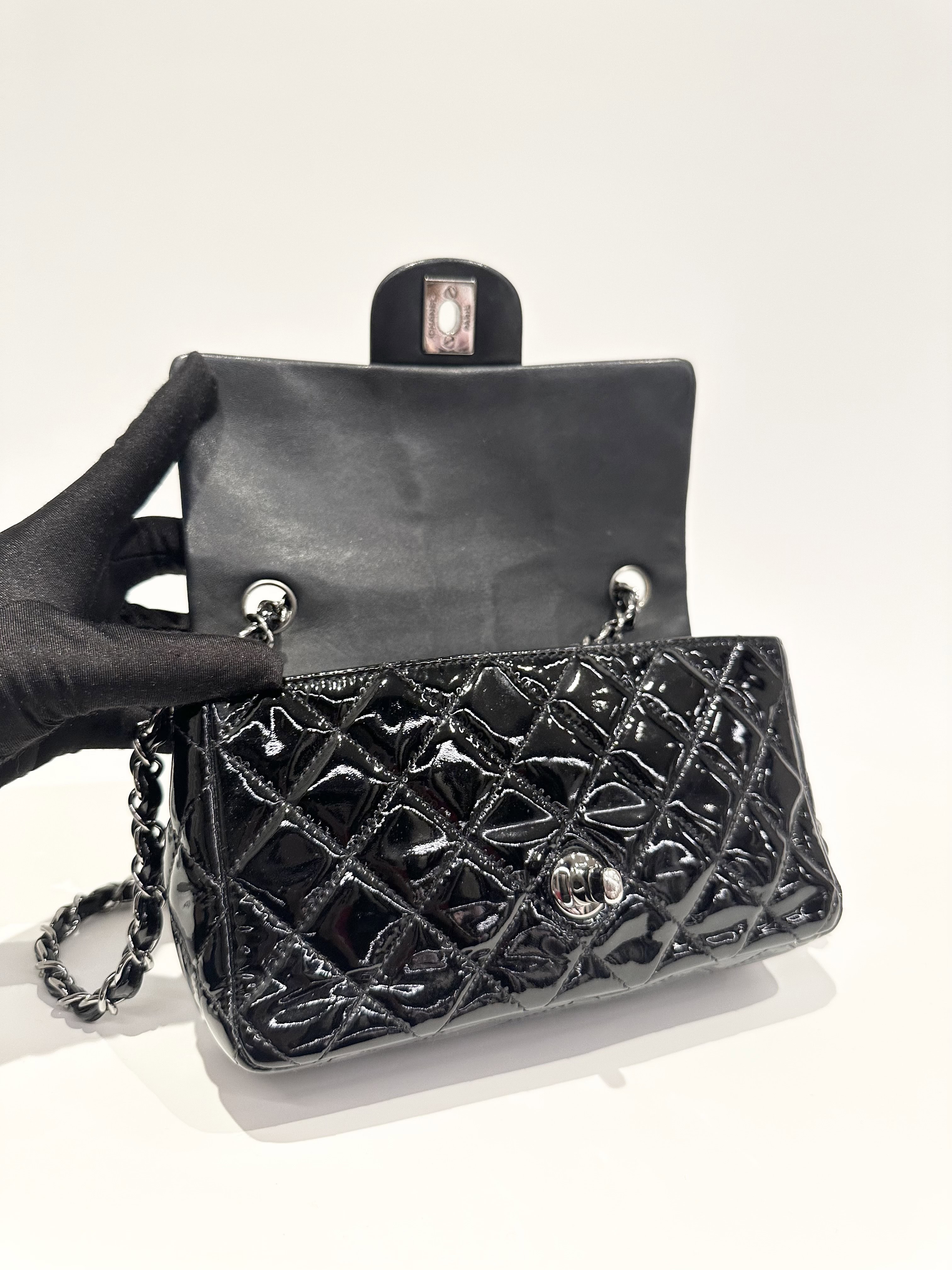 Chanel Black Timeless Classic Mini Patent Leather Bag - Image 11