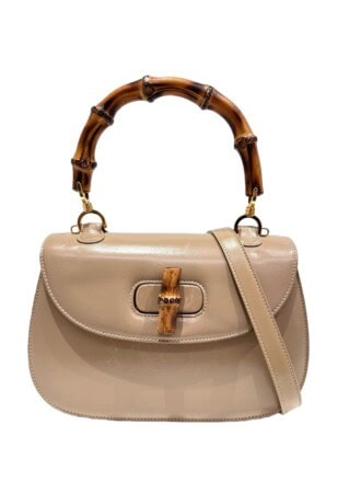 Gucci Taupe Convertible Bamboo Top Handle Leather Handbag