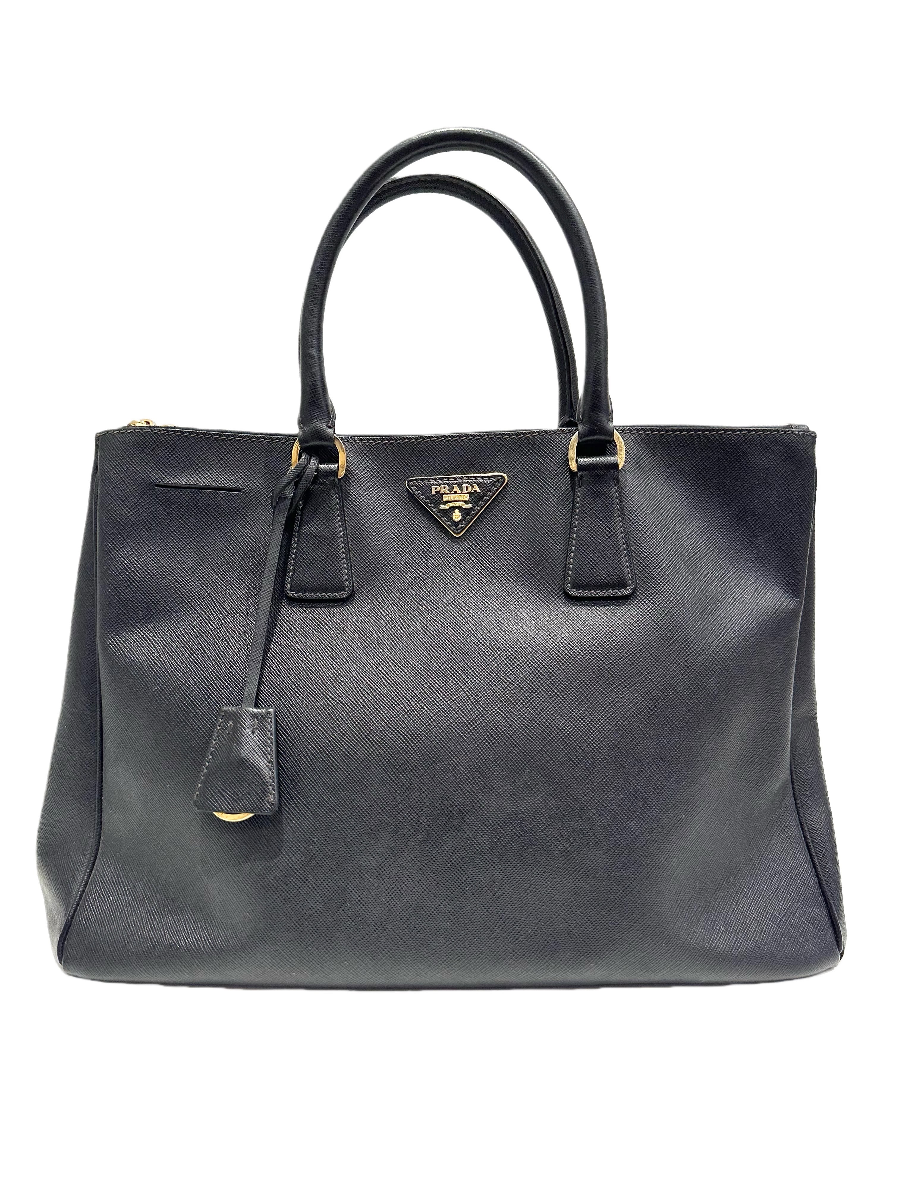 Prada Black Galleria Saffiano Leather Handbag Large Size Without Strap