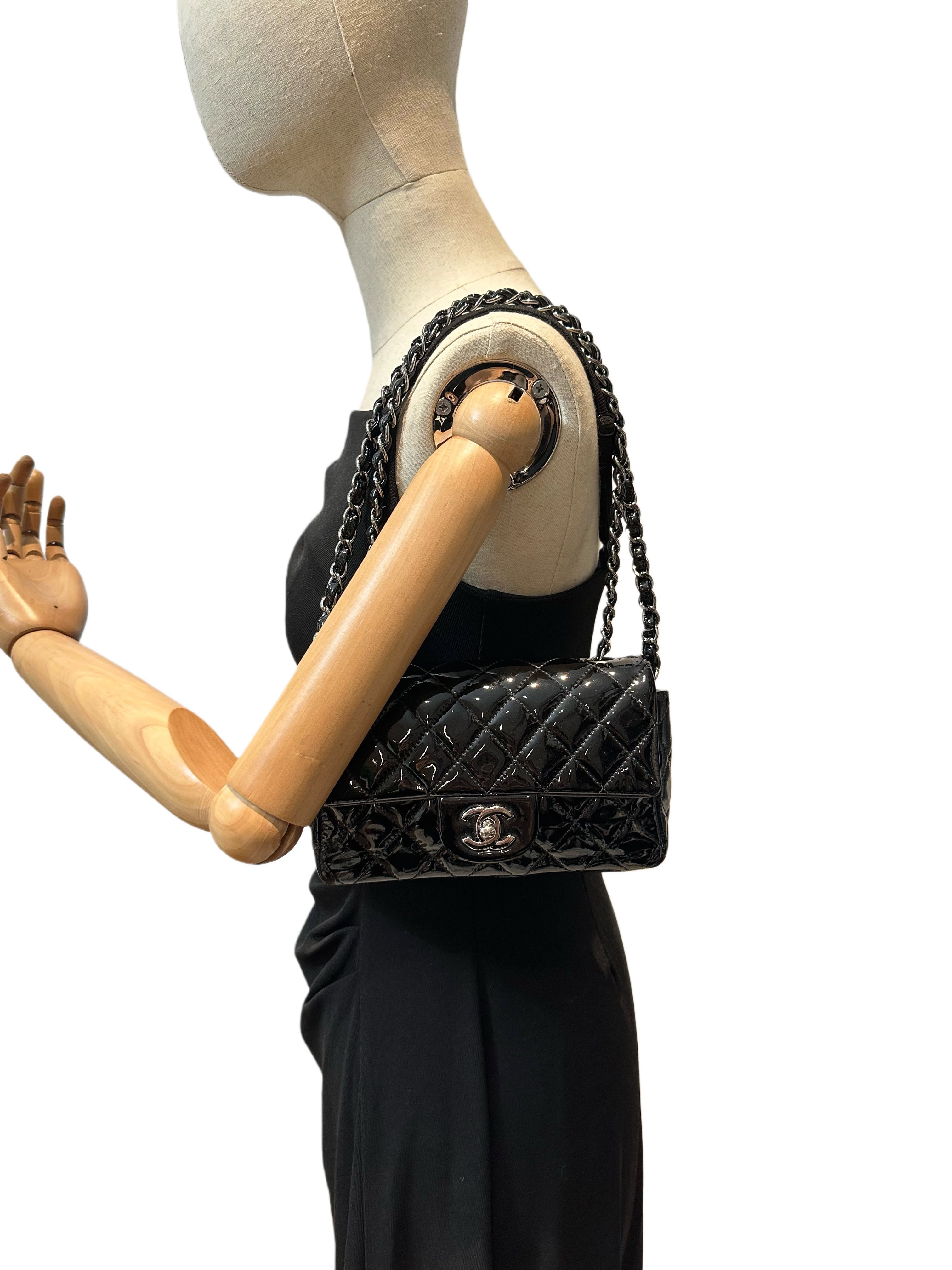 Chanel Black Timeless Classic Mini Patent Leather Bag - Image 15