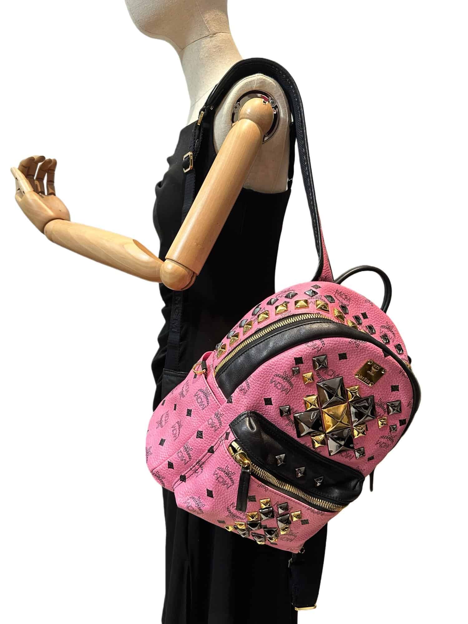 MCM Pink Stark Leather Backpack - Image 17