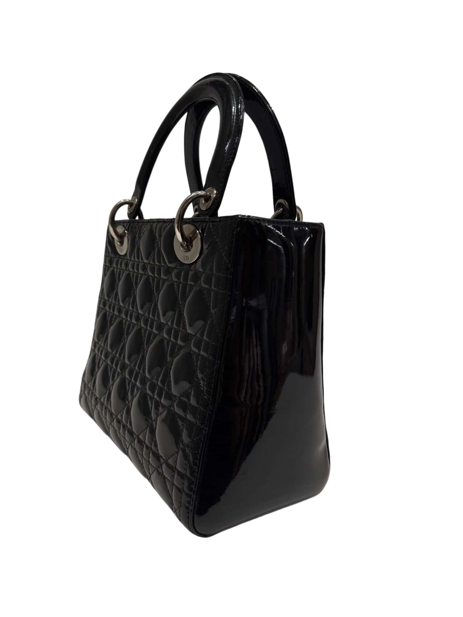 Dior Black Lady Dior Patent Leather Handbag Medium Size - Image 4