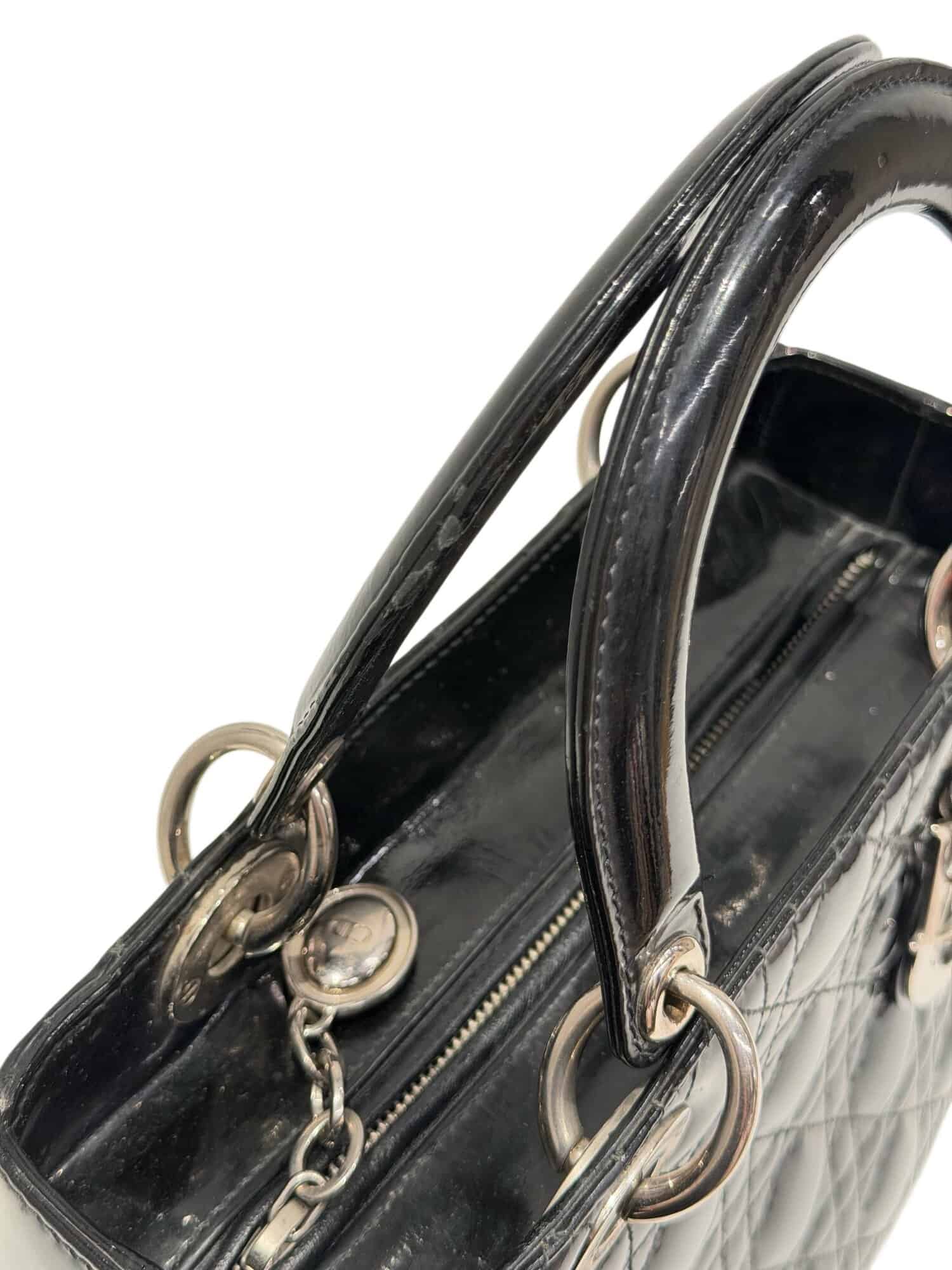 Dior Black Lady Dior Patent Leather Handbag Medium Size - Image 5