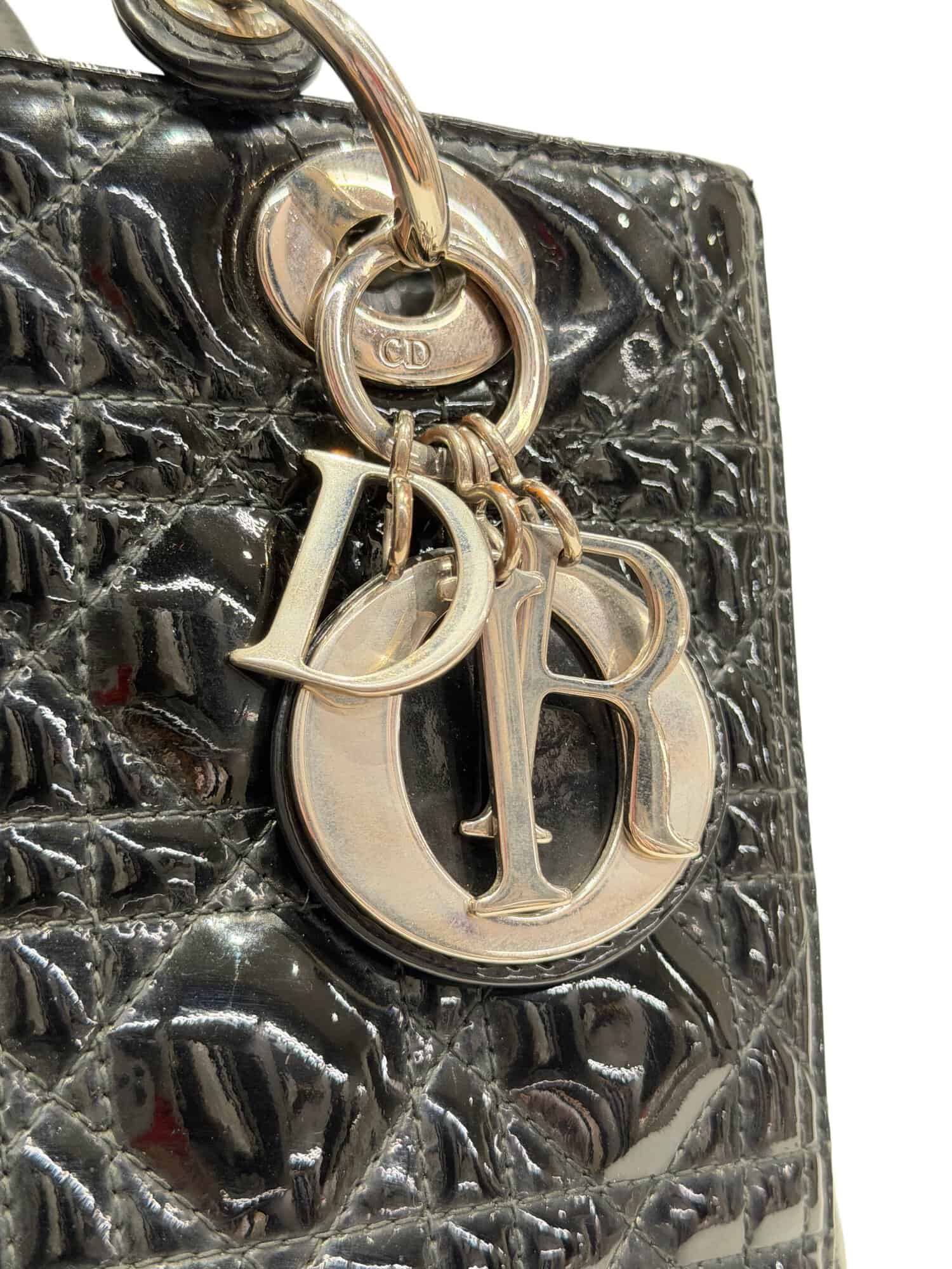 Dior Black Lady Dior Patent Leather Handbag Medium Size - Image 6