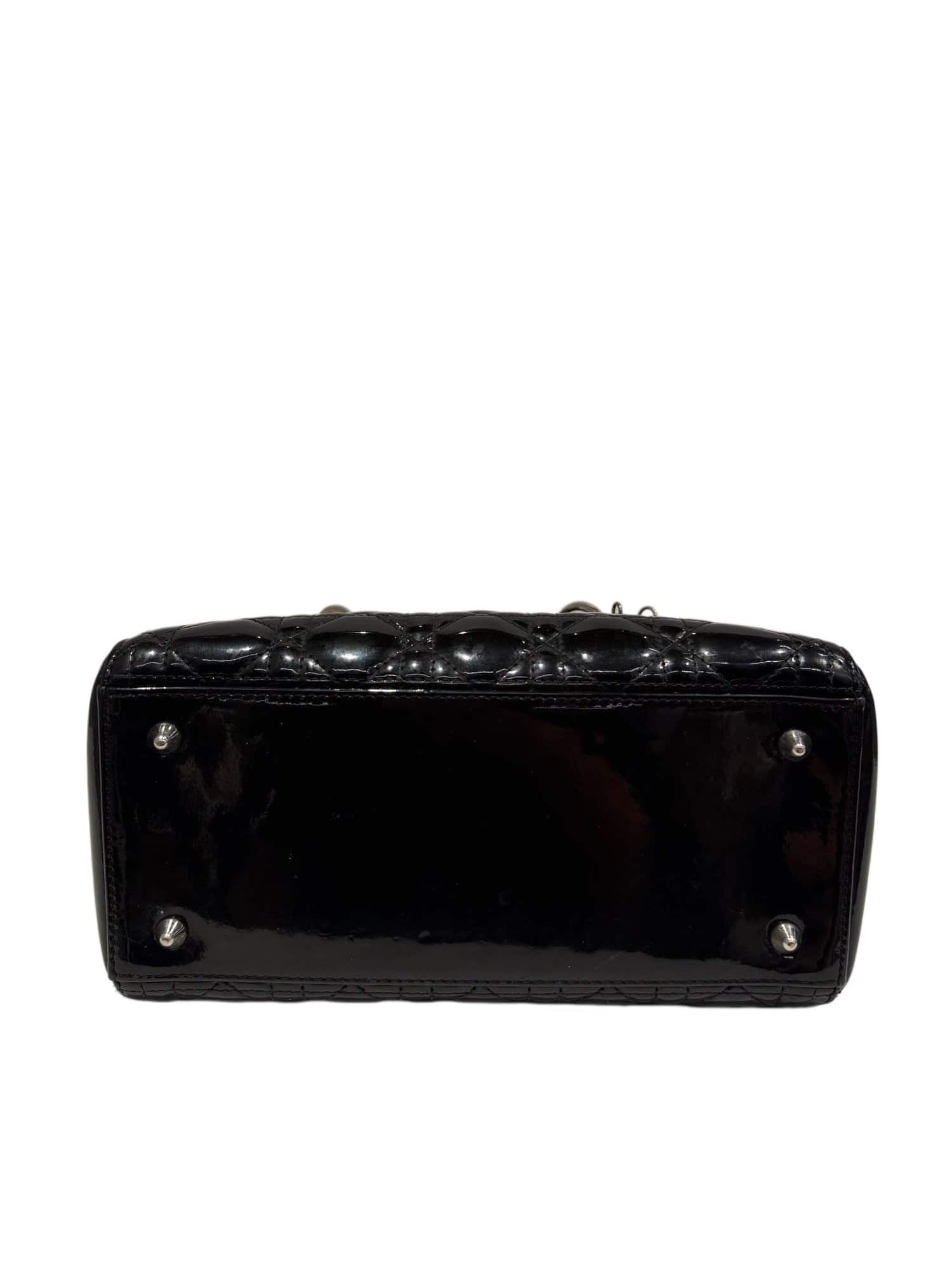 Dior Black Lady Dior Patent Leather Handbag Medium Size - Image 7