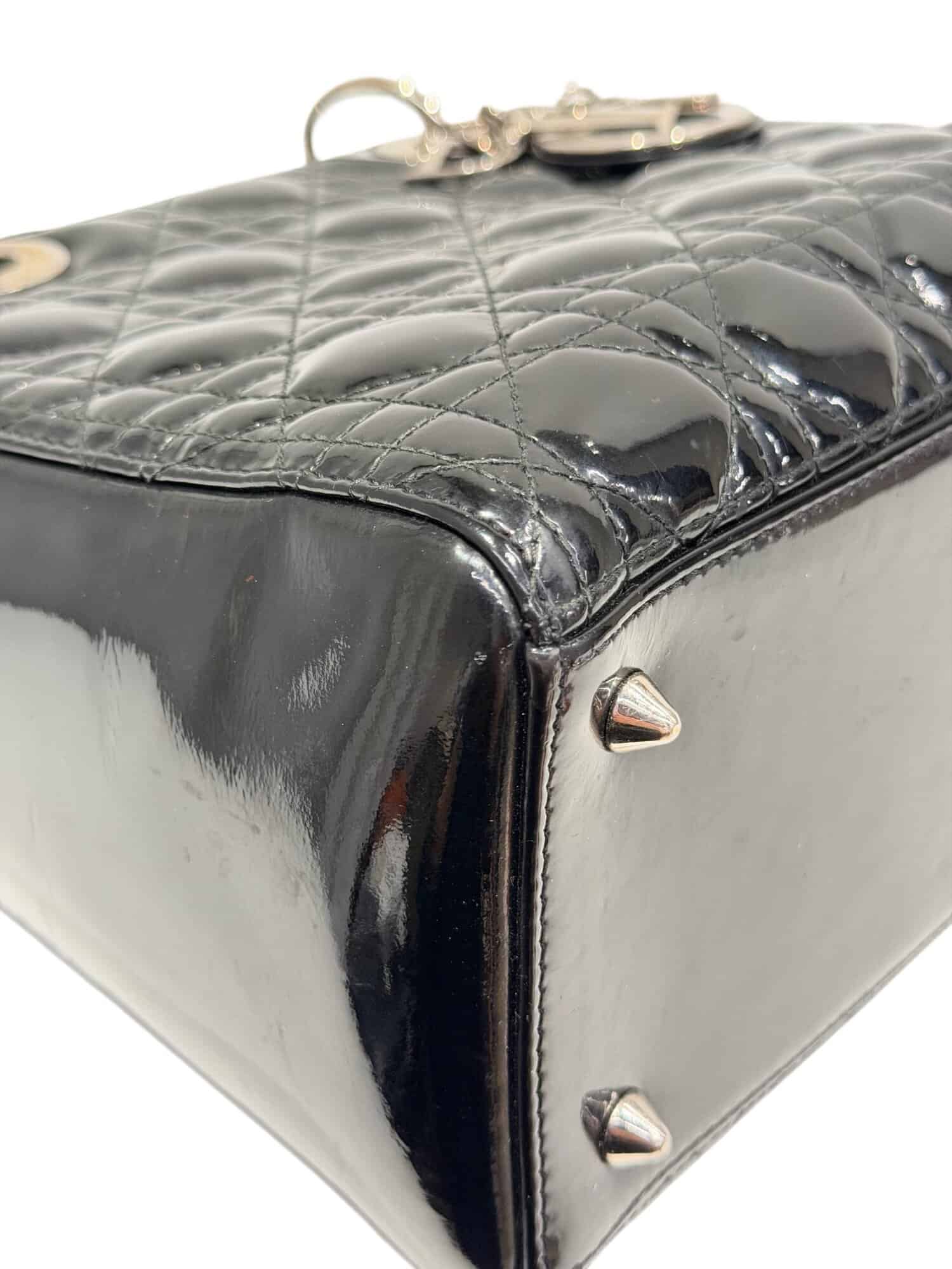 Dior Black Lady Dior Patent Leather Handbag Medium Size - Image 8