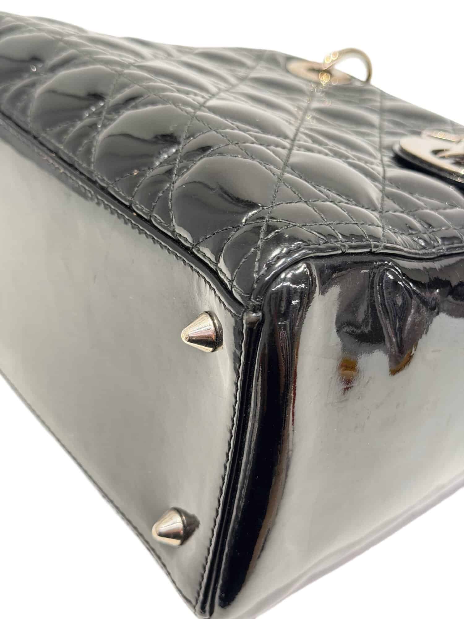 Dior Black Lady Dior Patent Leather Handbag Medium Size - Image 9