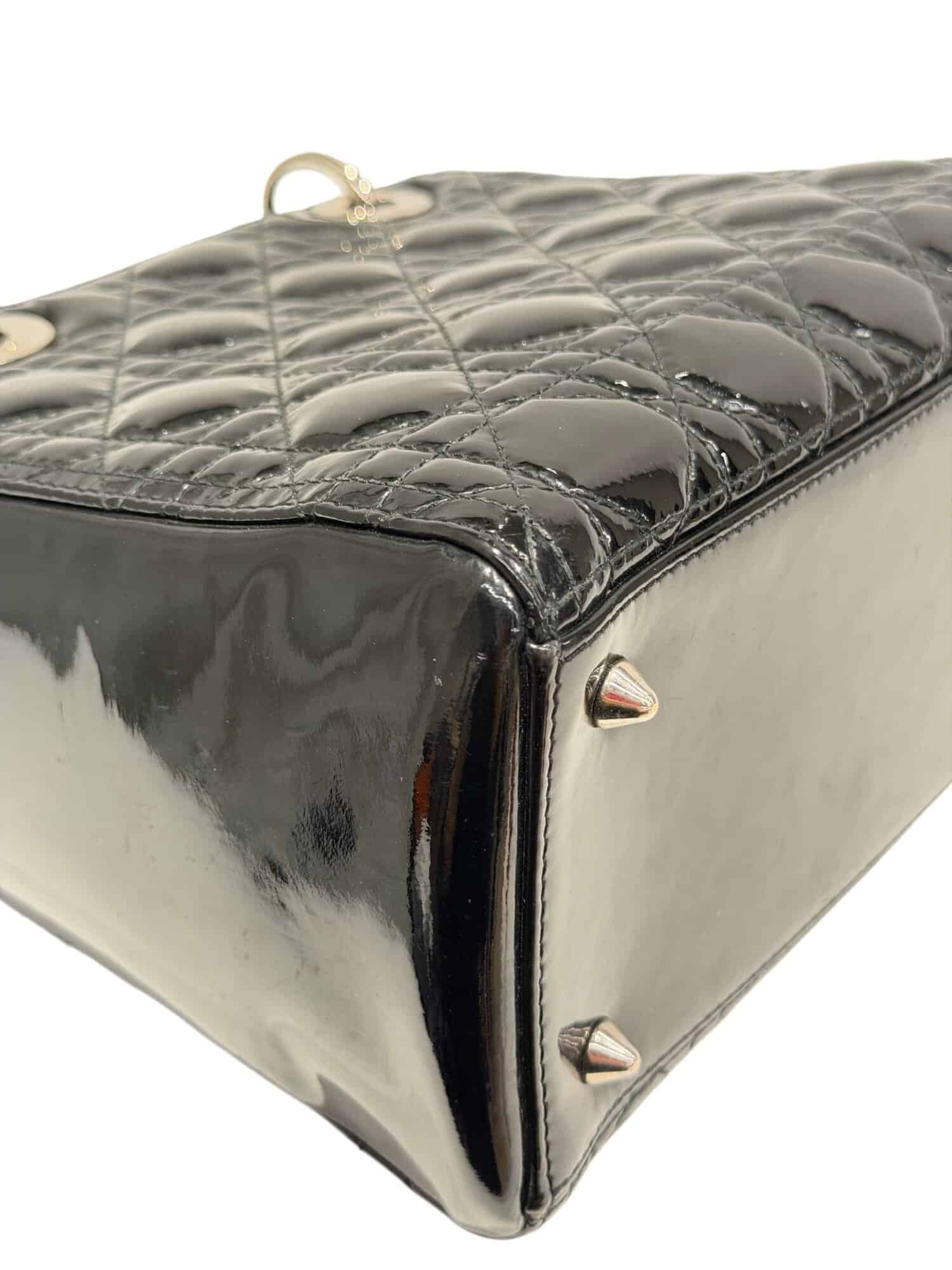 Dior Black Lady Dior Patent Leather Handbag Medium Size - Image 10