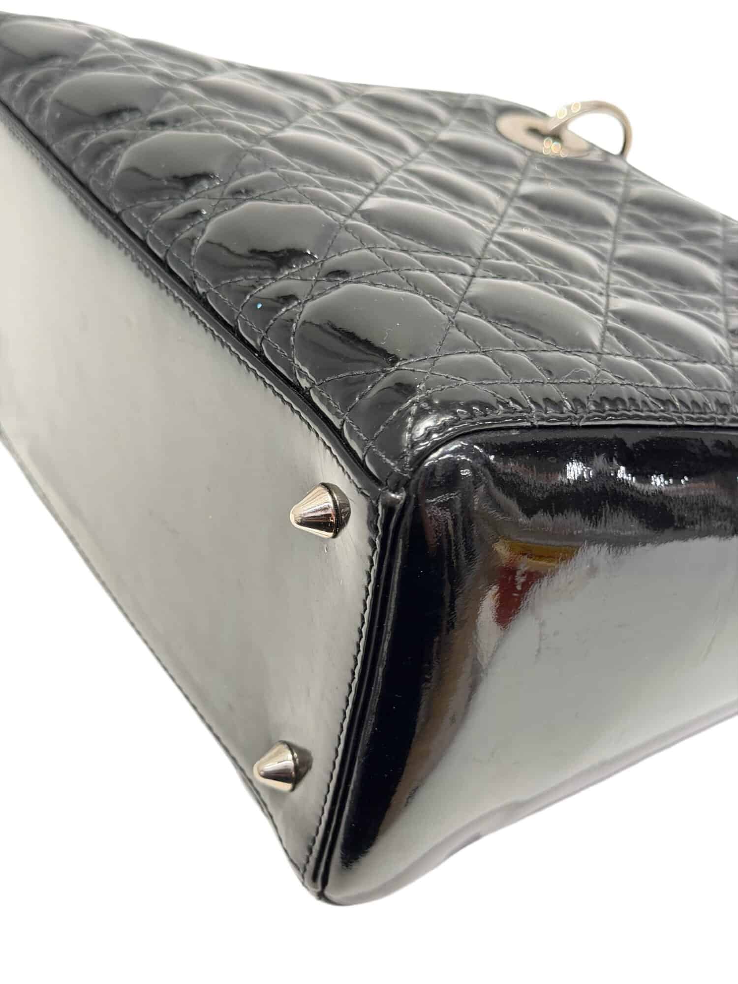 Dior Black Lady Dior Patent Leather Handbag Medium Size - Image 11