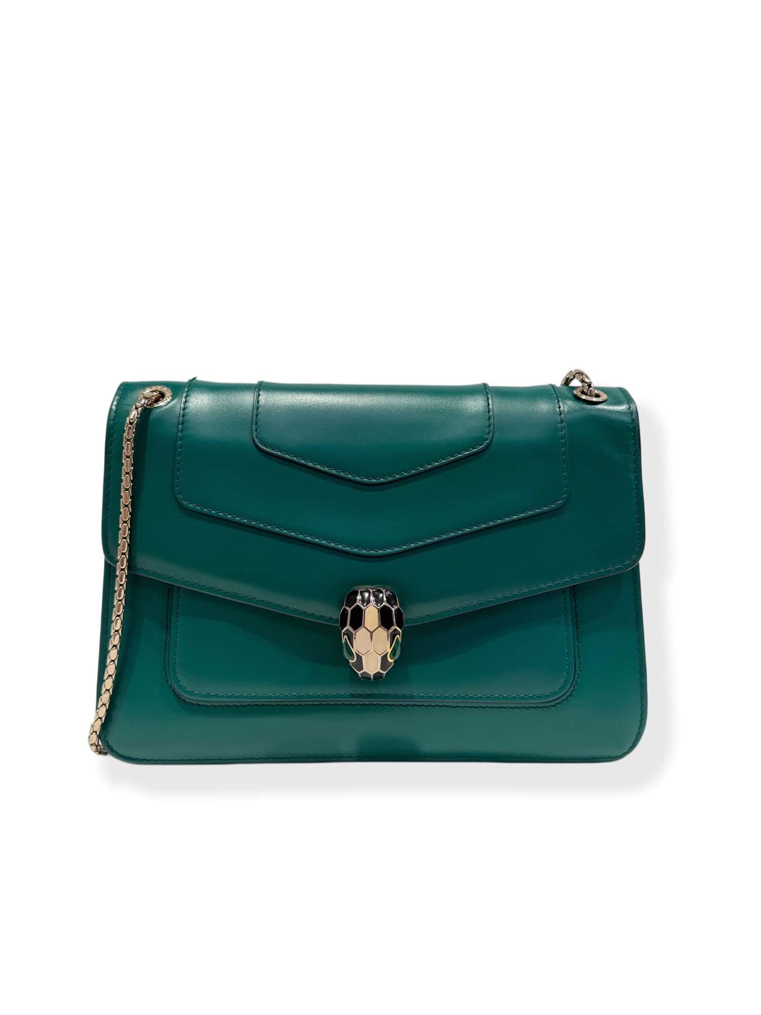 Bvlgari Green Serpenti Leather Handbag