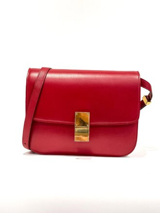 Celine Red Classic Leather Handbag Medium Size