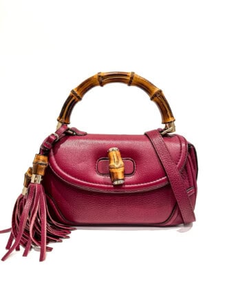 Gucci Burgundy Convertible Bamboo Top Handle Leather Handbag