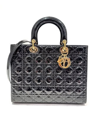 Dior Black Lady Dior Patent Leather Large Size