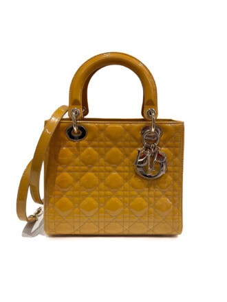 Dior Mustard Yellow Lady Dior Patent Leather Handbag