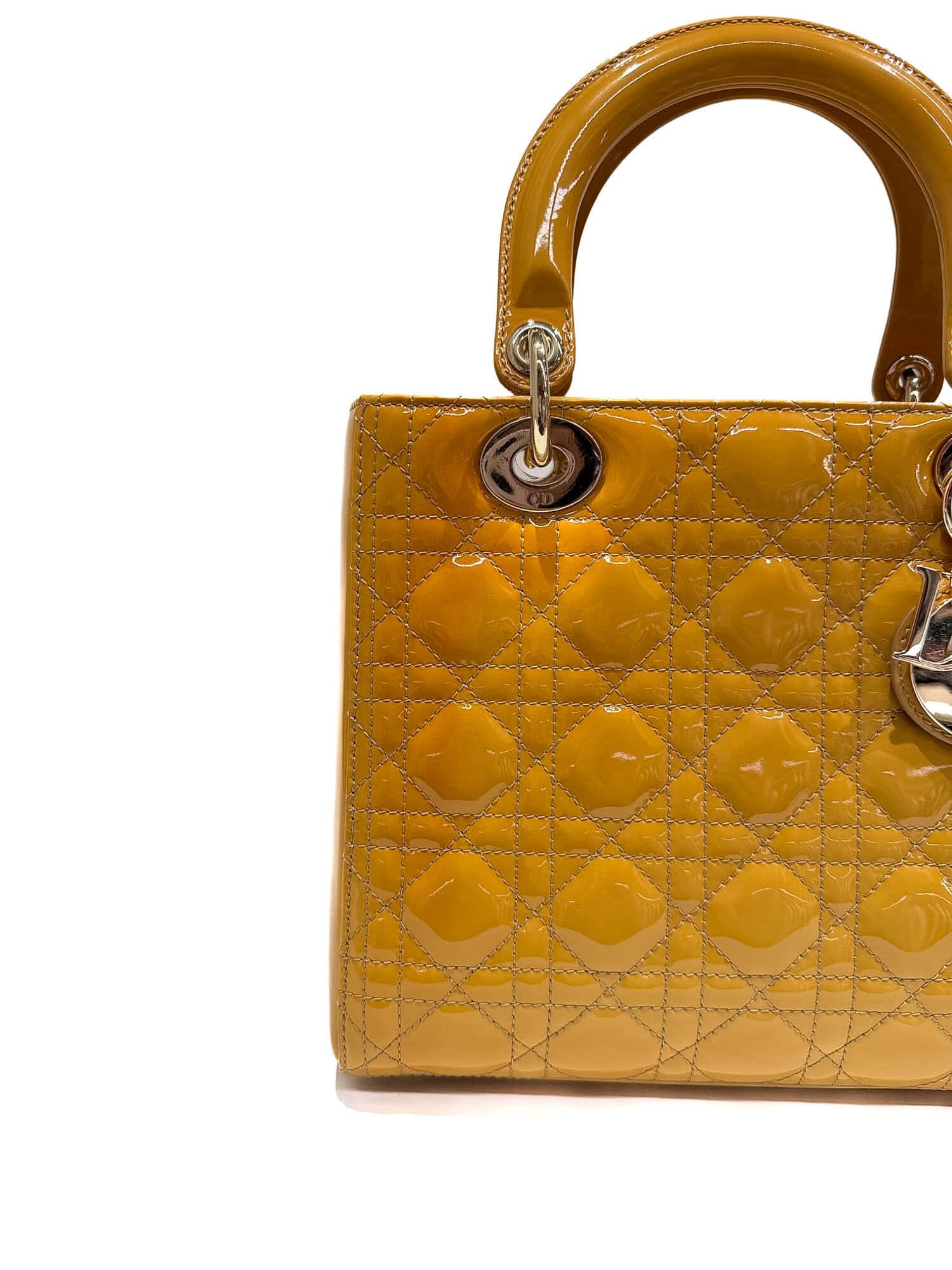 Dior Mustard Yellow Lady Dior Patent Leather Handbag - Image 2