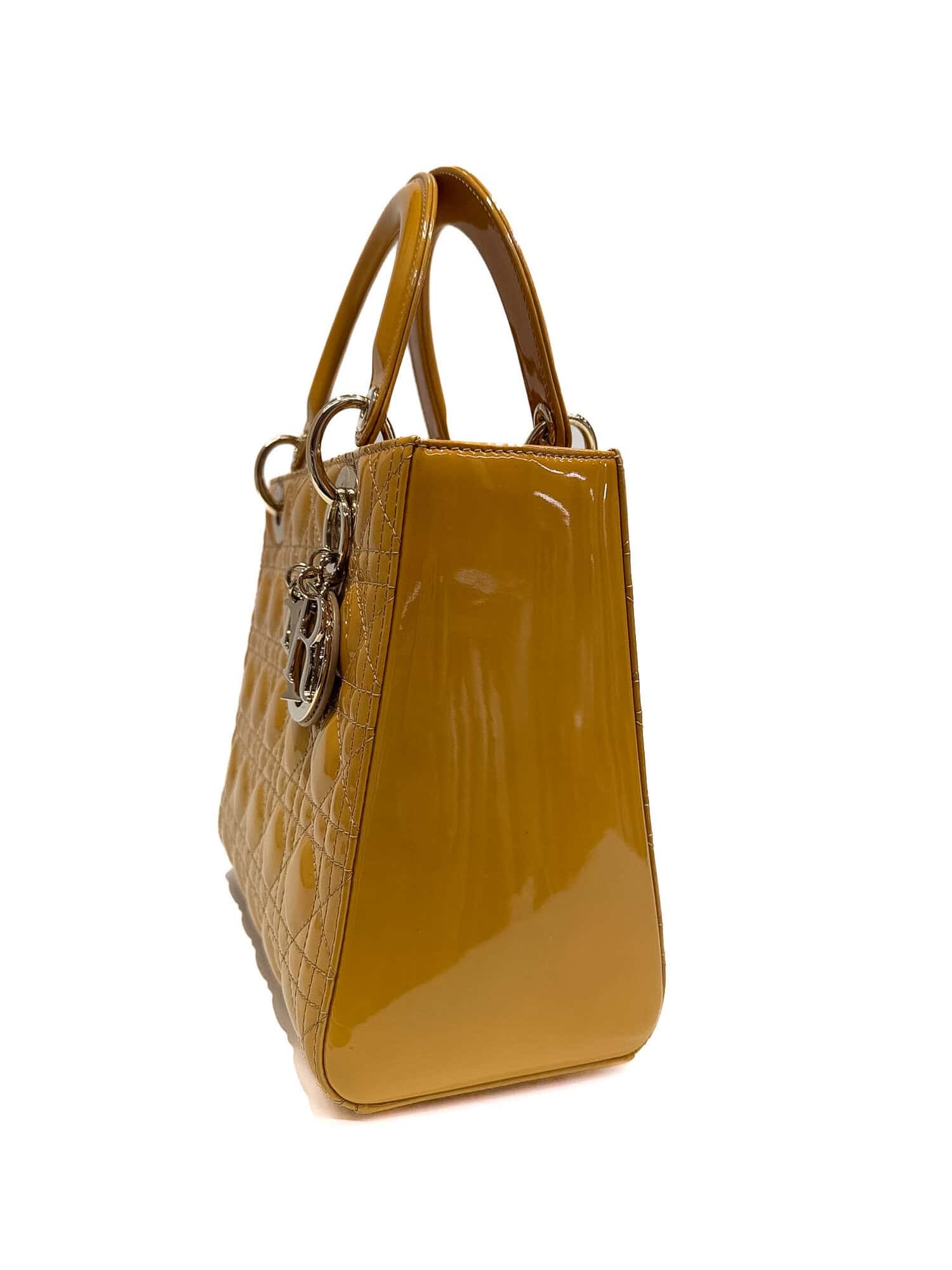 Dior Mustard Yellow Lady Dior Patent Leather Handbag - Image 3