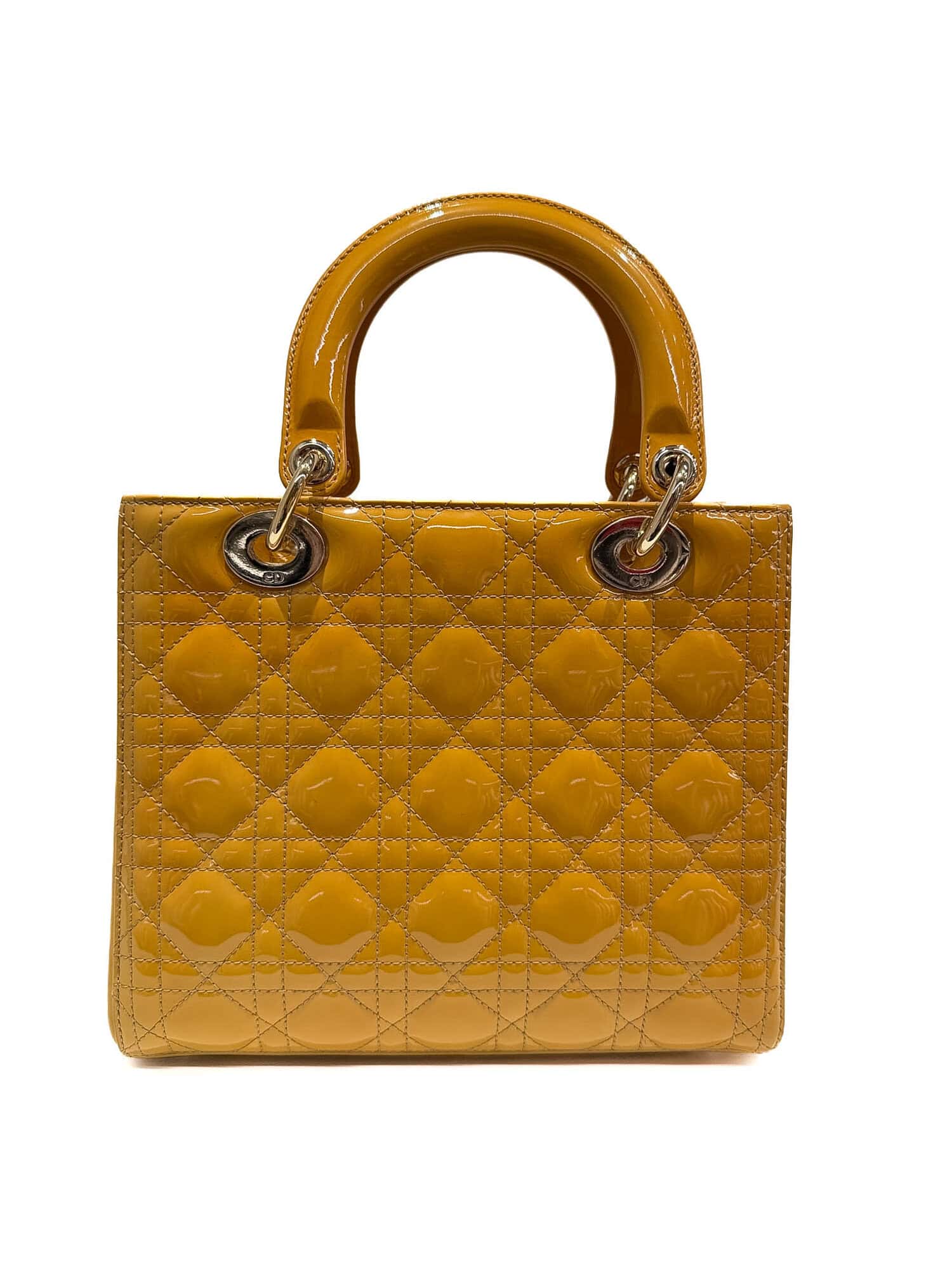 Dior Mustard Yellow Lady Dior Patent Leather Handbag - Image 5