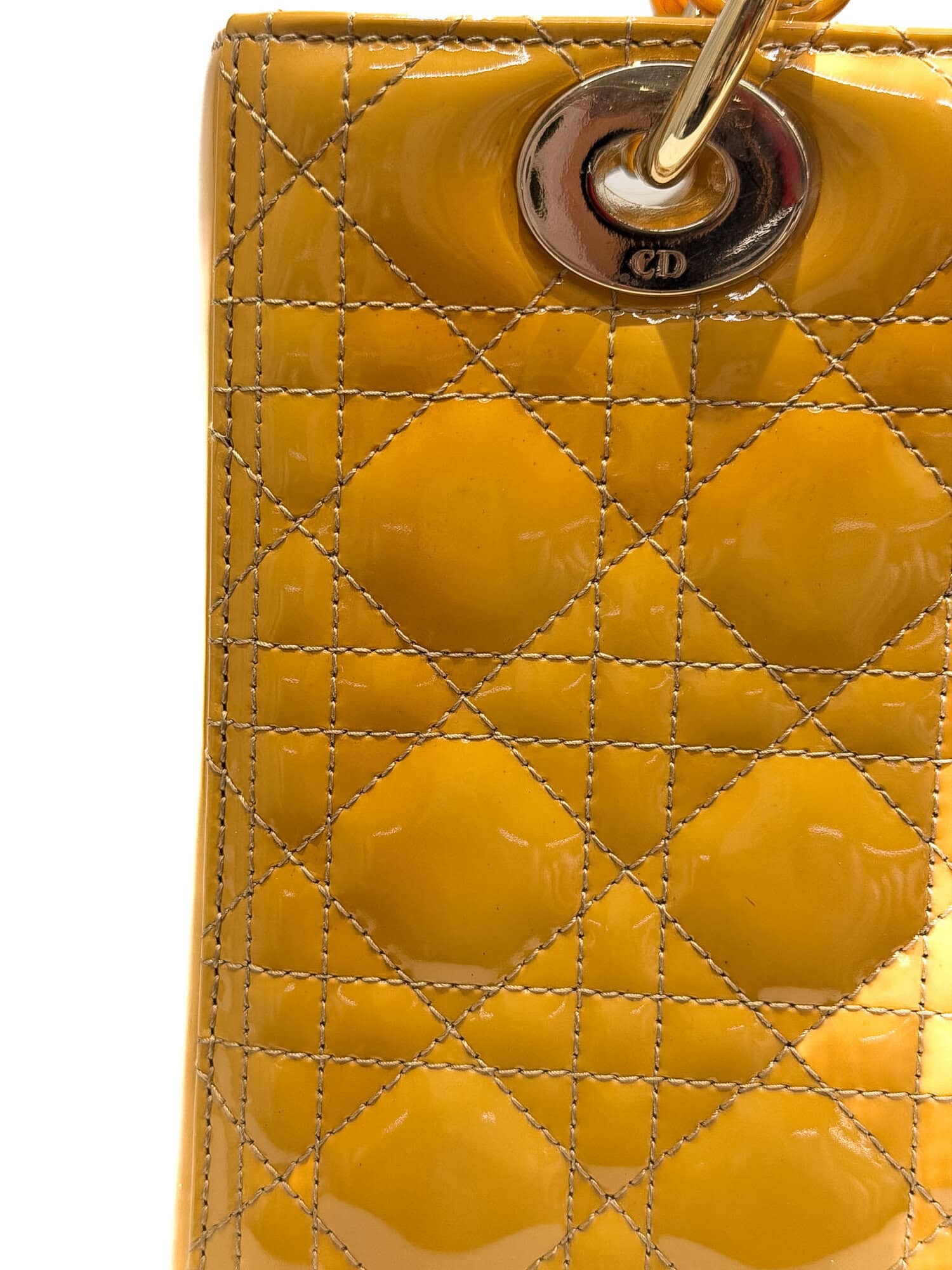 Dior Mustard Yellow Lady Dior Patent Leather Handbag - Image 6