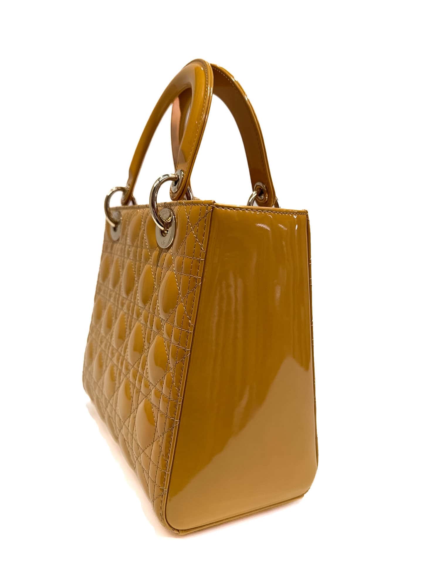Dior Mustard Yellow Lady Dior Patent Leather Handbag - Image 7