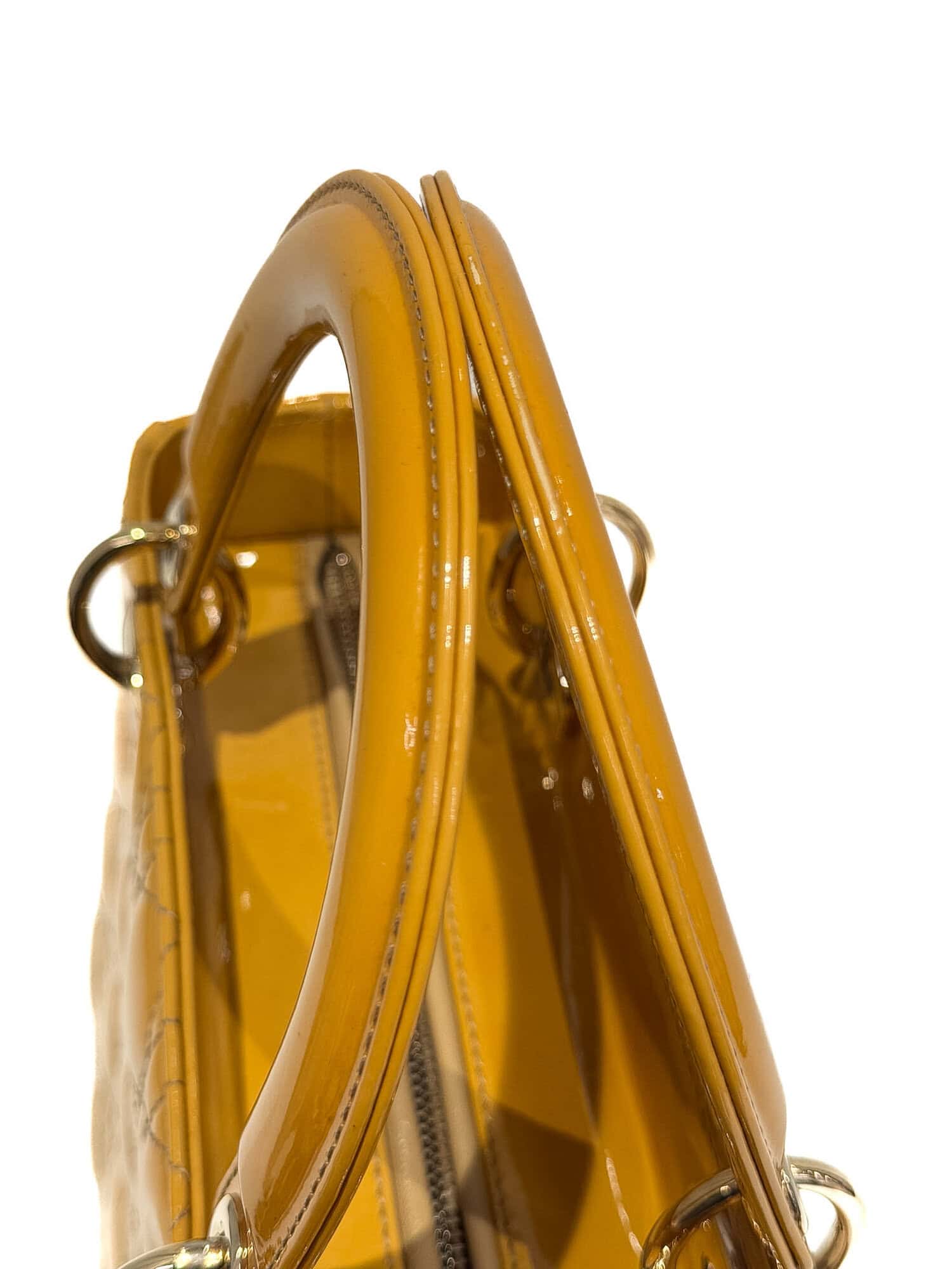 Dior Mustard Yellow Lady Dior Patent Leather Handbag - Image 8