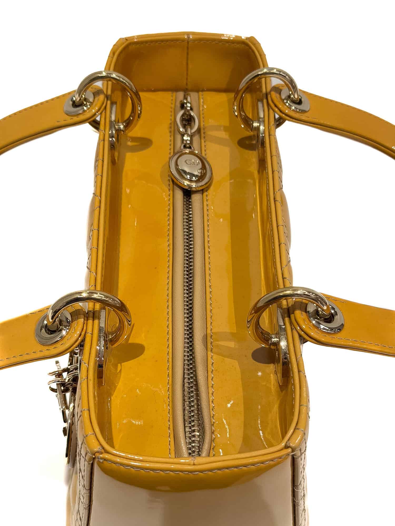 Dior Mustard Yellow Lady Dior Patent Leather Handbag - Image 9