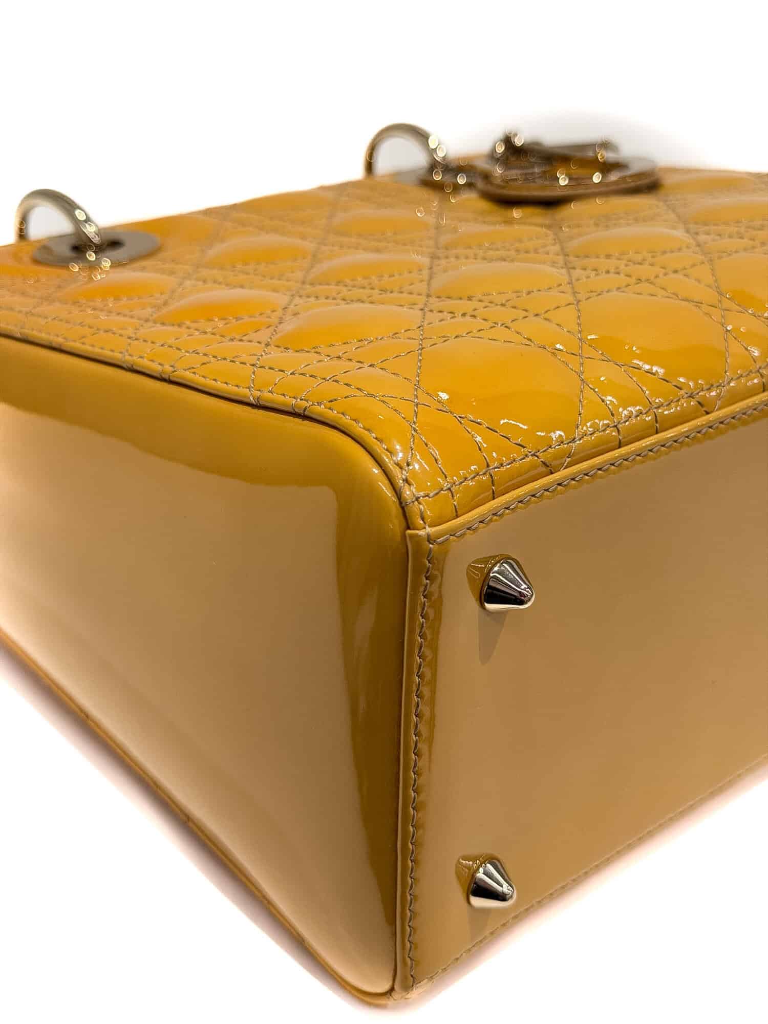 Dior Mustard Yellow Lady Dior Patent Leather Handbag - Image 12