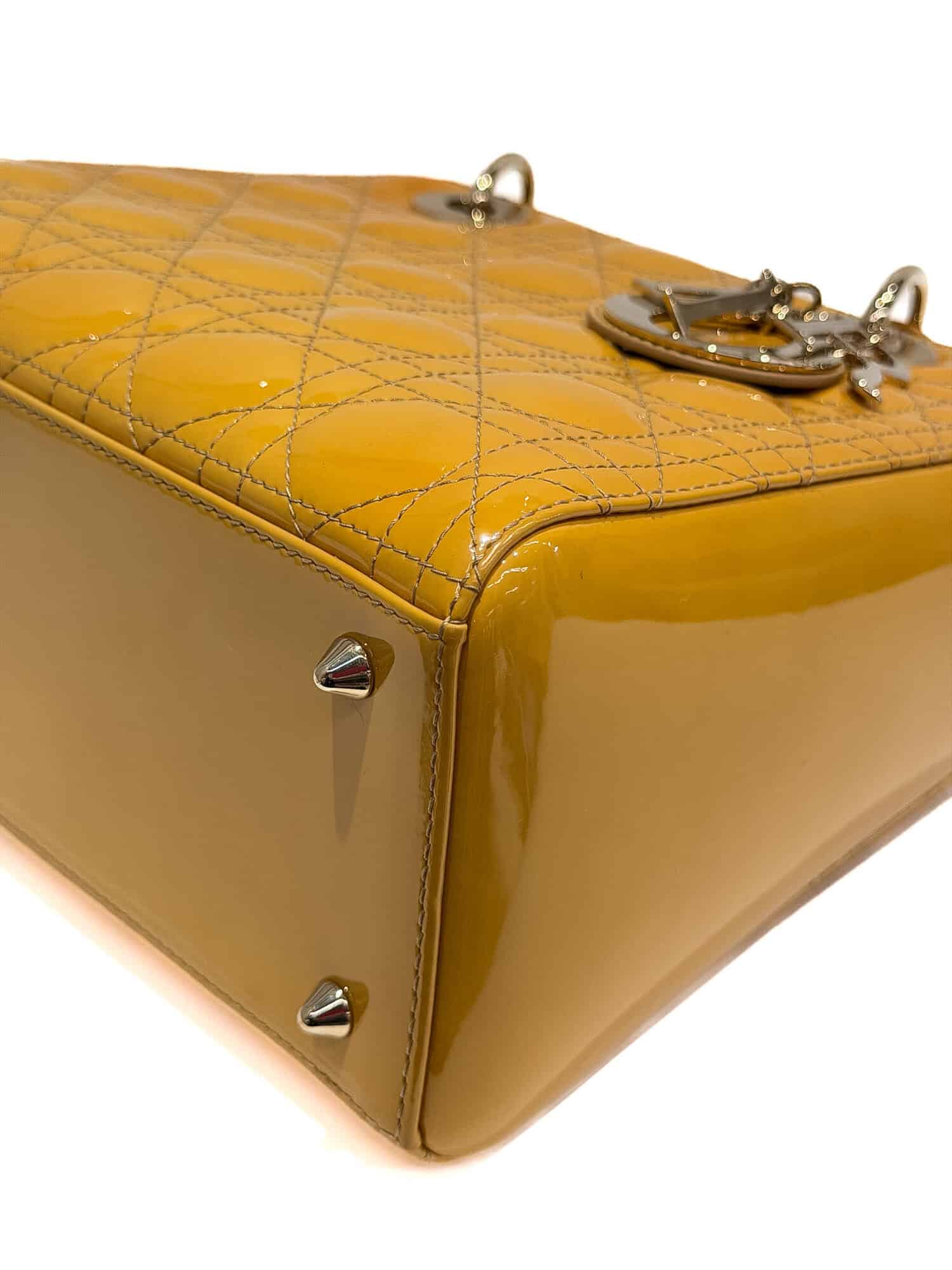 Dior Mustard Yellow Lady Dior Patent Leather Handbag - Image 13