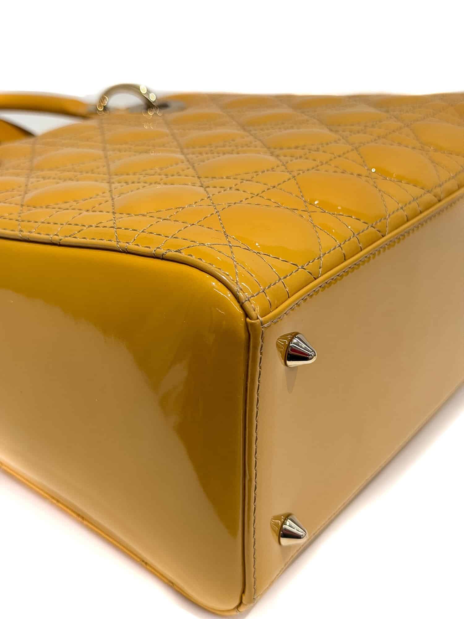 Dior Mustard Yellow Lady Dior Patent Leather Handbag - Image 14