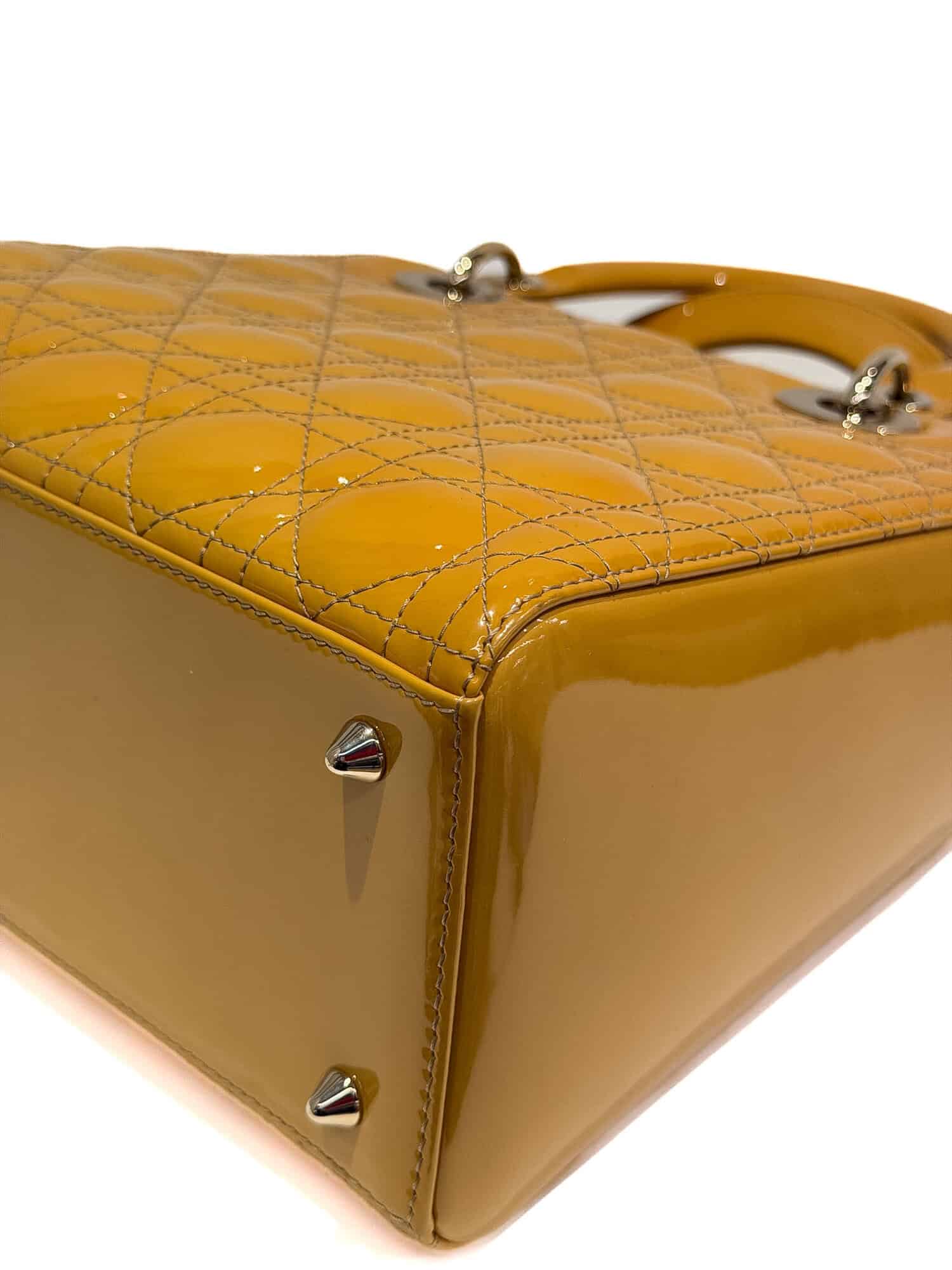 Dior Mustard Yellow Lady Dior Patent Leather Handbag - Image 15