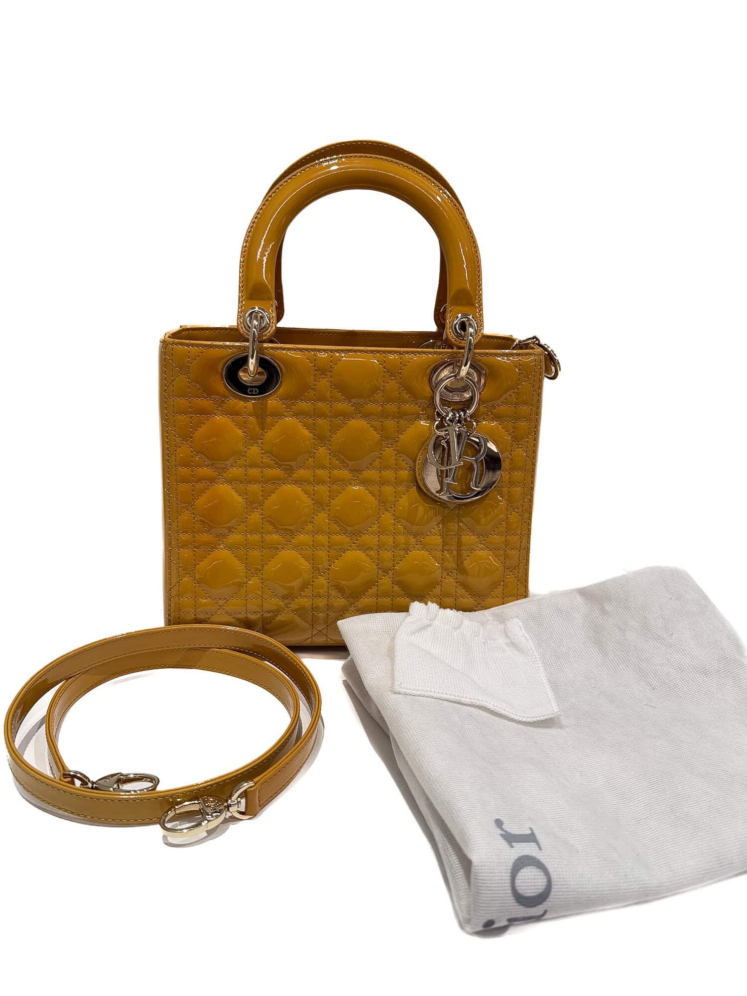 Dior Mustard Yellow Lady Dior Patent Leather Handbag - Image 18