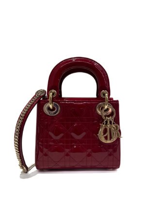Dior Cherry Red Lady Dior Patent Leather Handbag