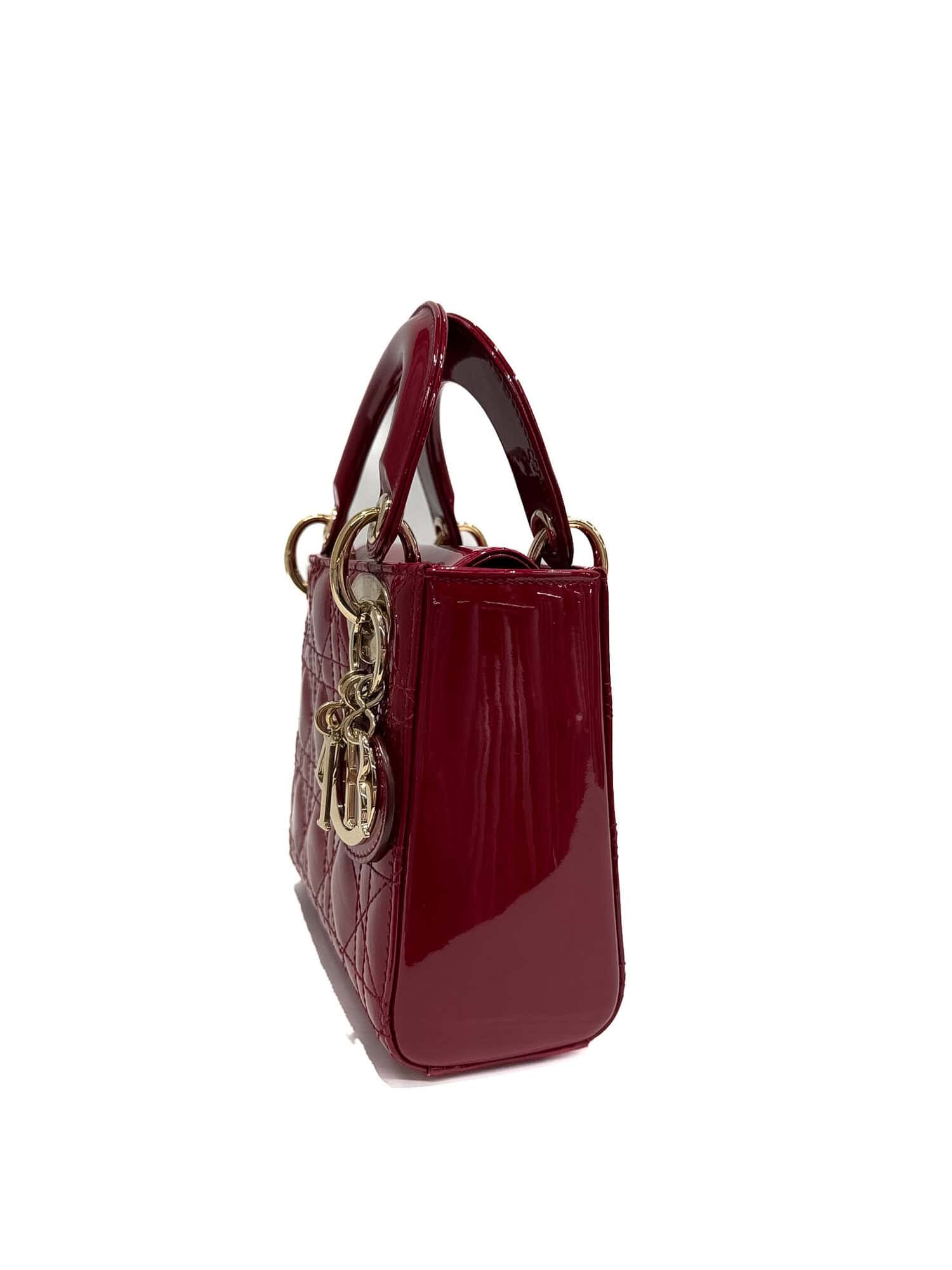 Dior Cherry Red Lady Dior Patent Leather Handbag - Image 2