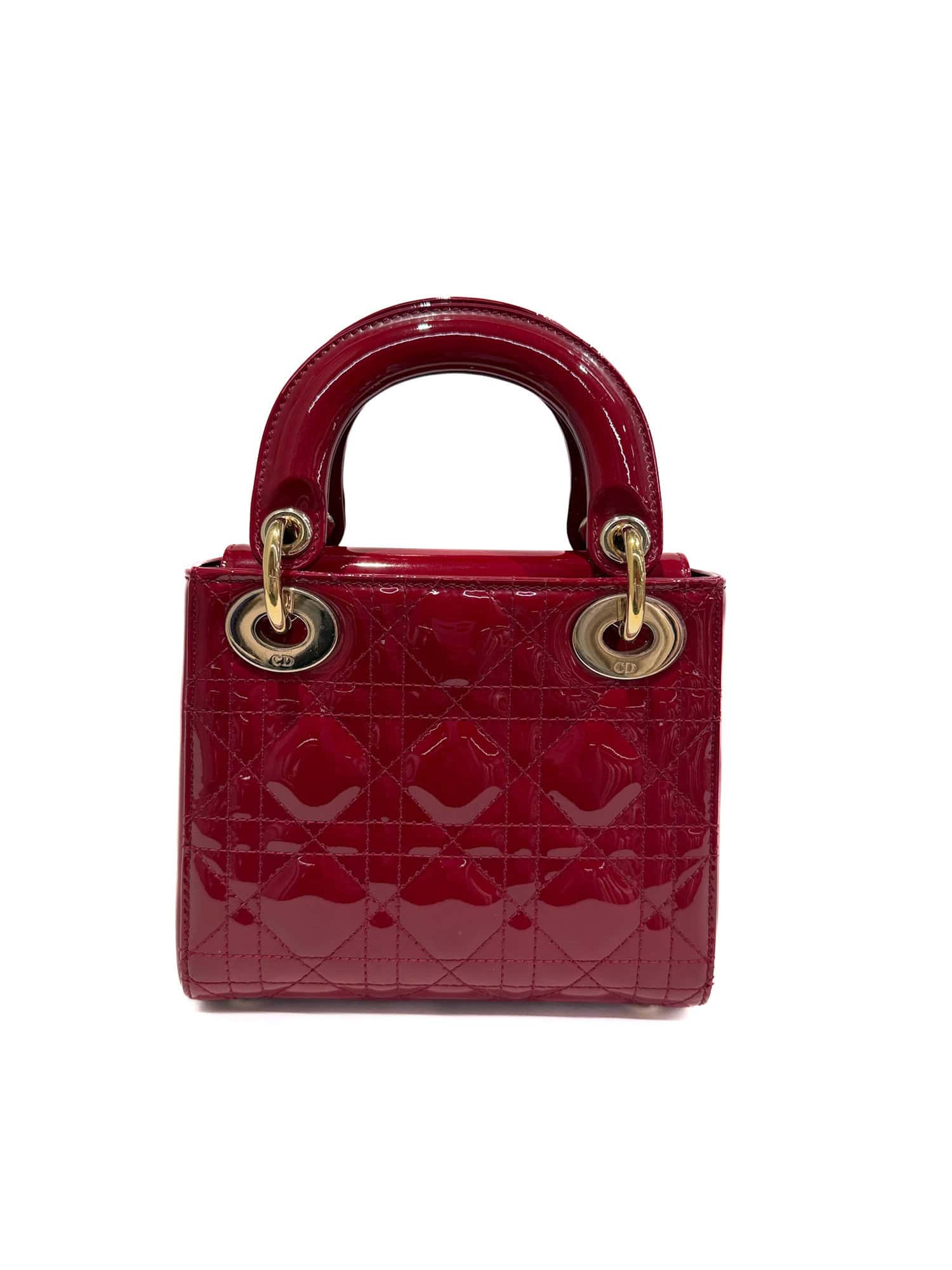 Dior Cherry Red Lady Dior Patent Leather Handbag - Image 3