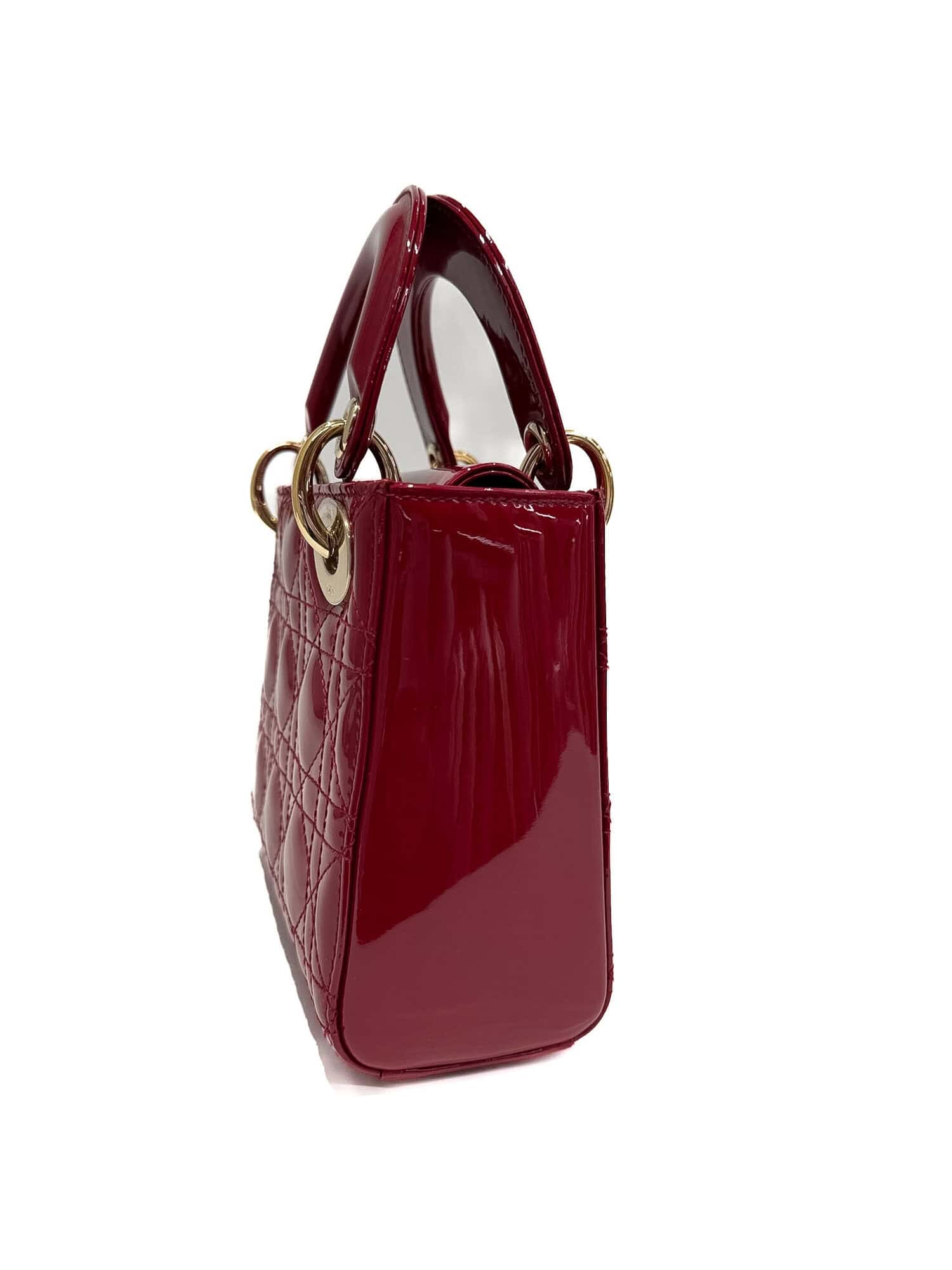 Dior Cherry Red Lady Dior Patent Leather Handbag - Image 4