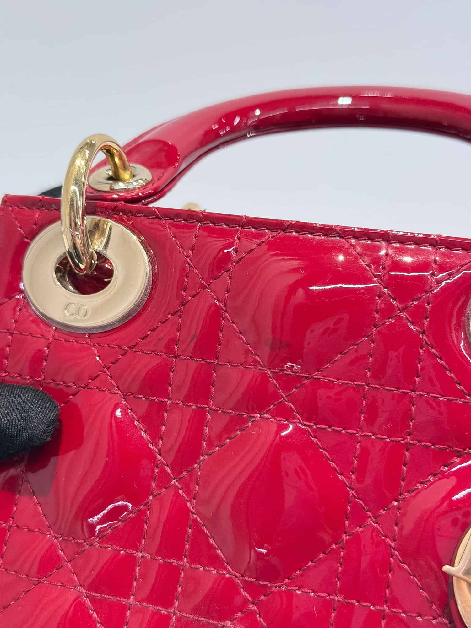 Dior Cherry Red Lady Dior Patent Leather Handbag - Image 5