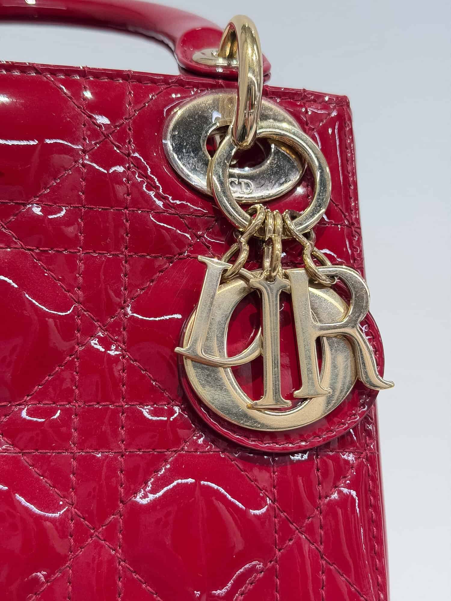 Dior Cherry Red Lady Dior Patent Leather Handbag - Image 6