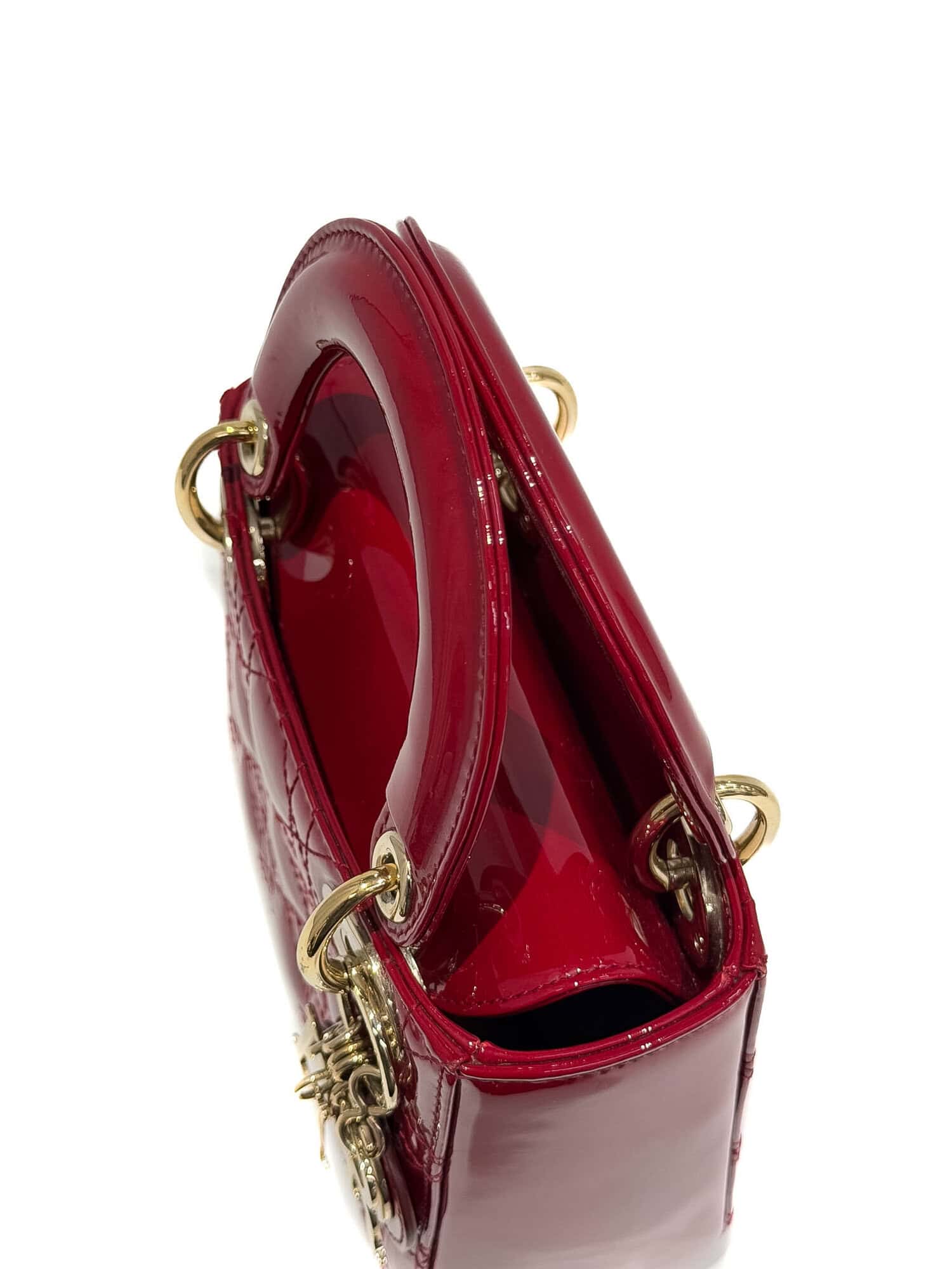 Dior Cherry Red Lady Dior Patent Leather Handbag - Image 7