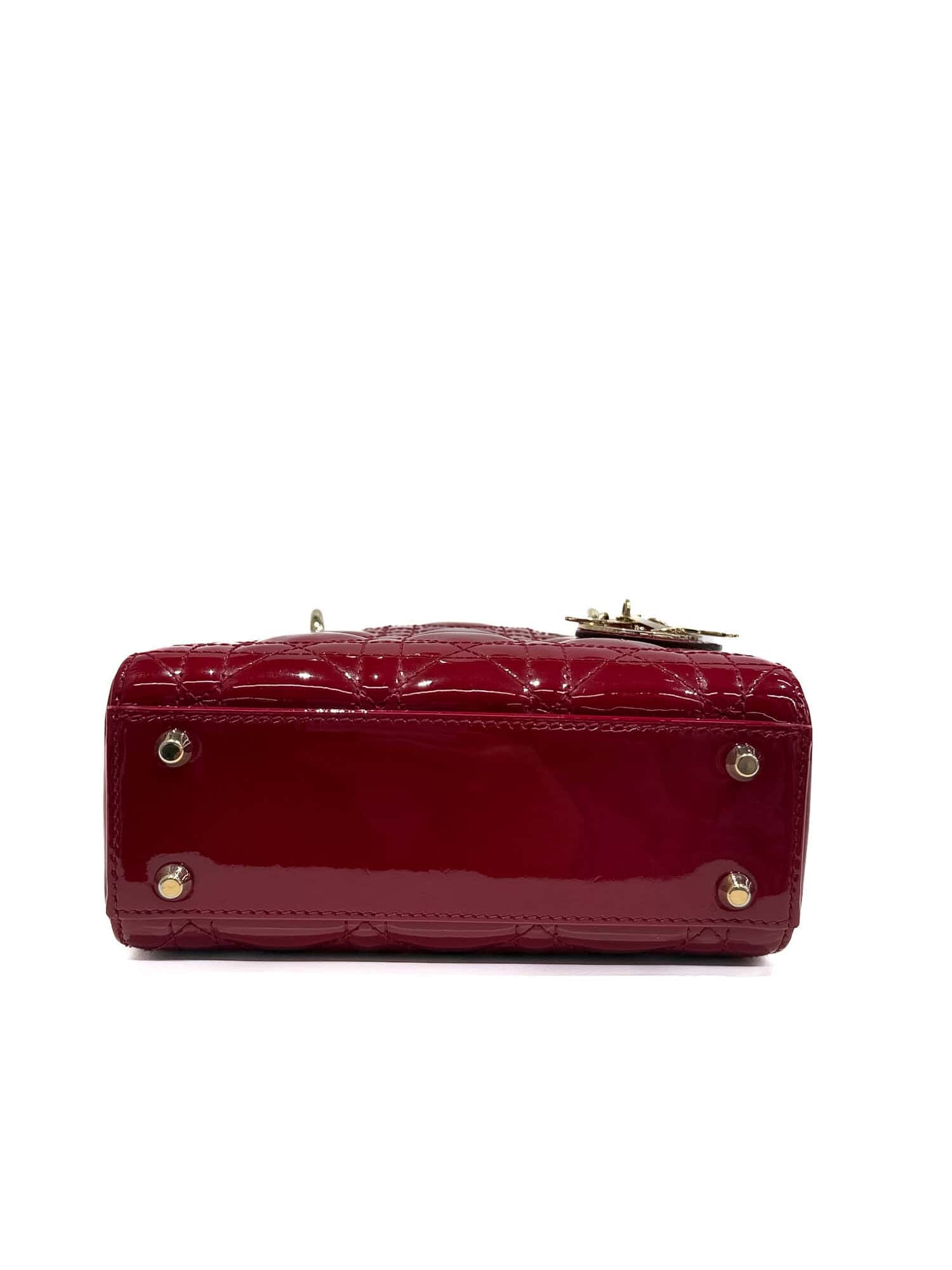 Dior Cherry Red Lady Dior Patent Leather Handbag - Image 8