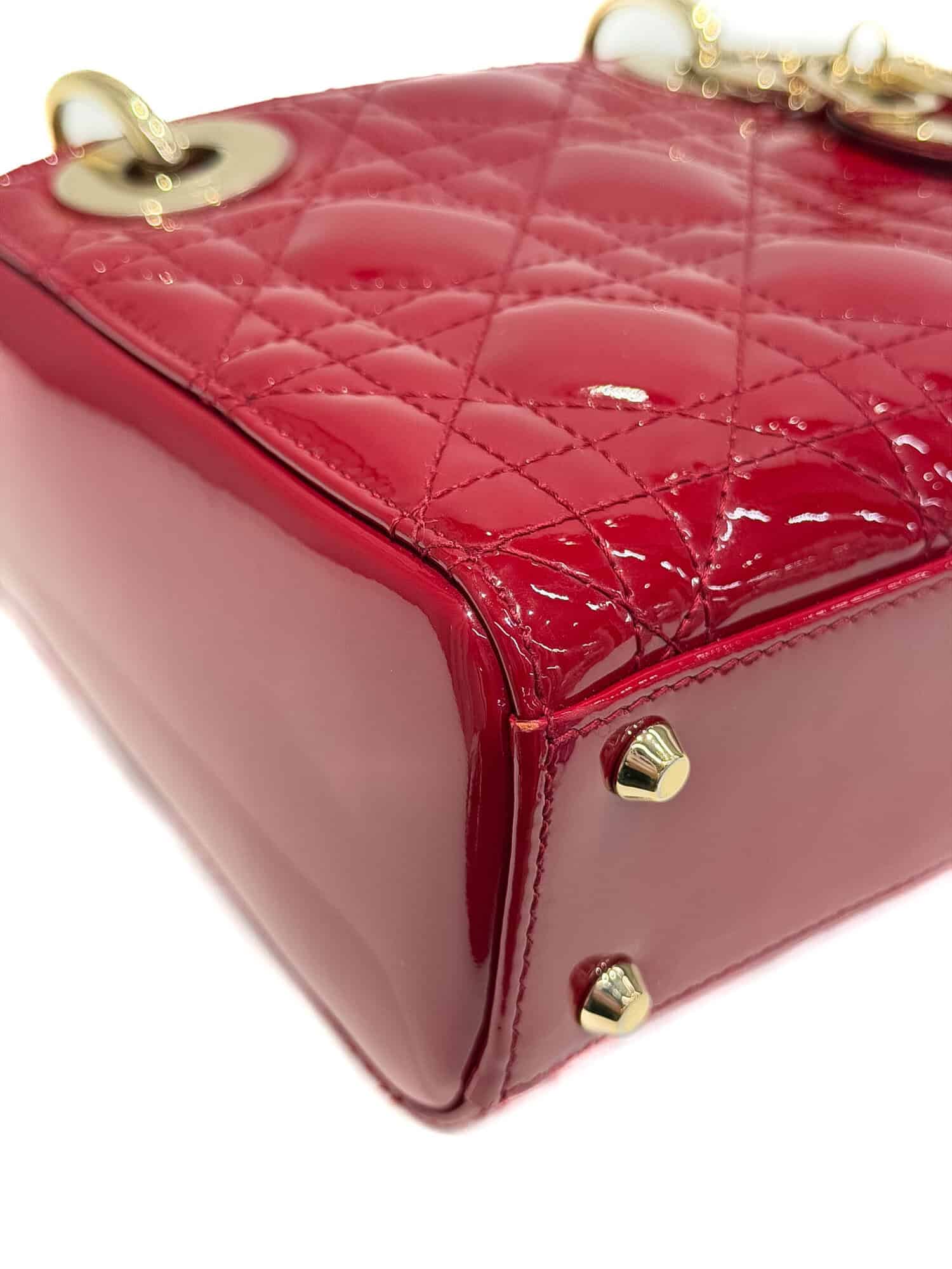 Dior Cherry Red Lady Dior Patent Leather Handbag - Image 9