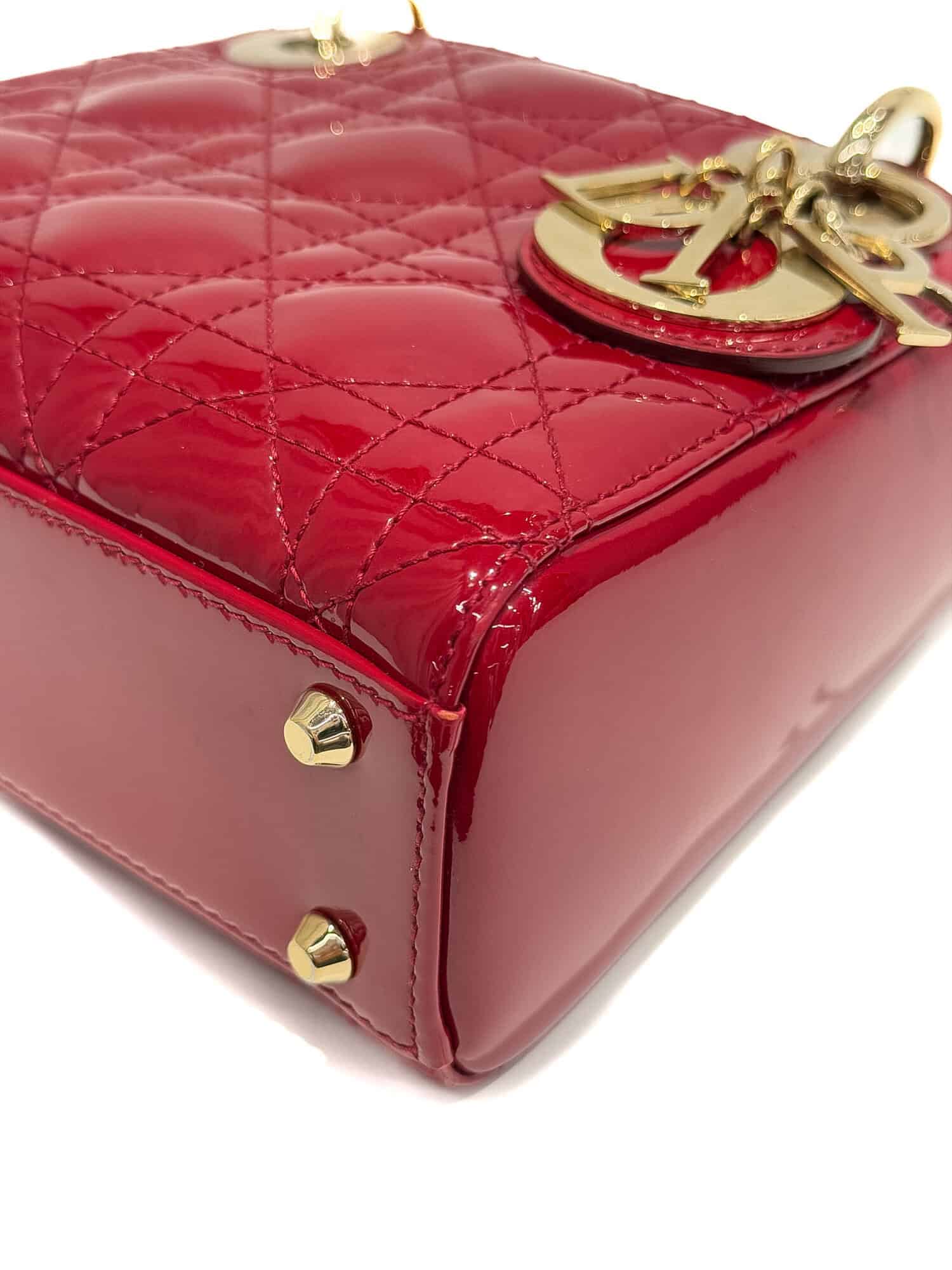 Dior Cherry Red Lady Dior Patent Leather Handbag - Image 10