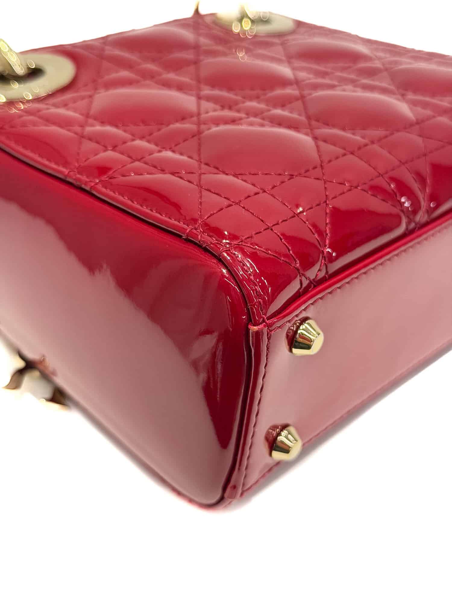 Dior Cherry Red Lady Dior Patent Leather Handbag - Image 11