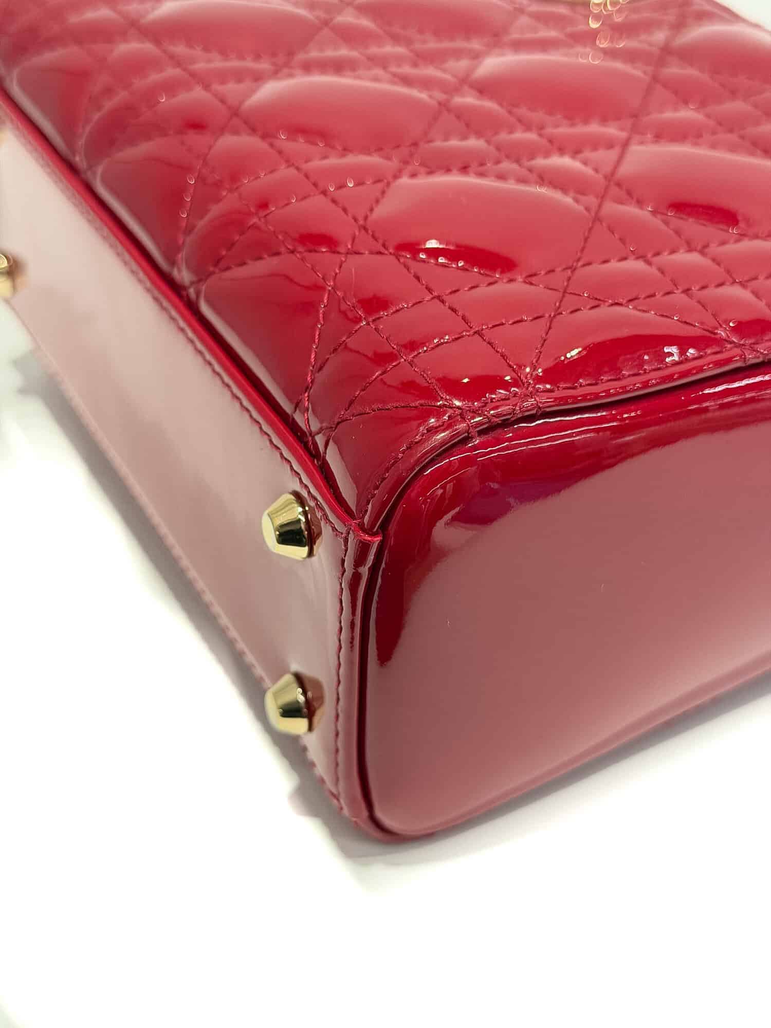 Dior Cherry Red Lady Dior Patent Leather Handbag - Image 12